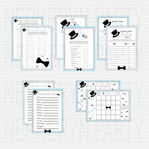 Printable Little Man Baby Shower Games - Blue, Silver