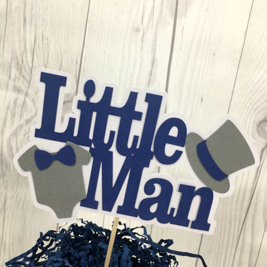 Navy and Gray Little Man Cake Topper