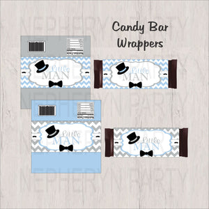 Light Blue & Gray Little Man Candy Bar Wrappers