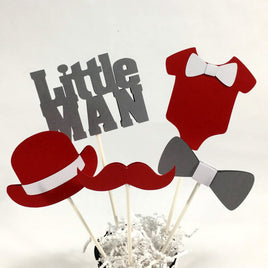 Red and Gray Little Man Centerpiece Sticks