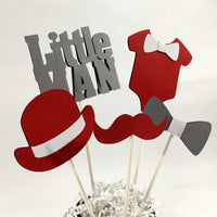 Little Man Centerpiece Sticks - Red, Gray
