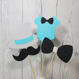 Teal, Black, & Gray Little Man Centerpiece Sticks