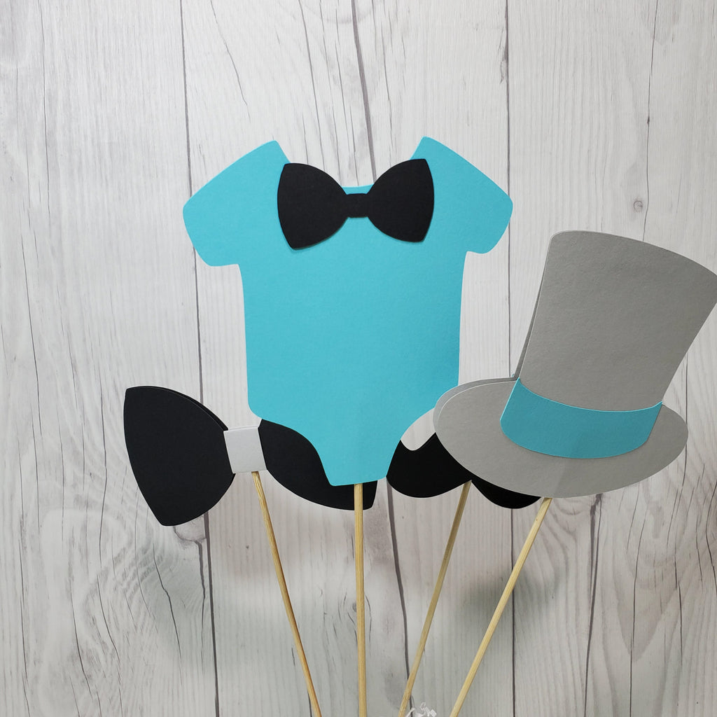 Little Man Party Sticks - Light Teal, Gray, Black