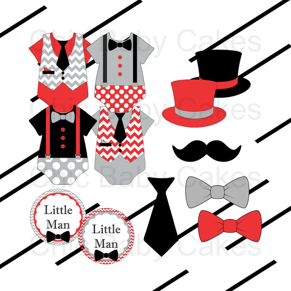 Red and Gray Little Man Clip Art Decorations