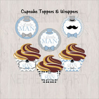 Light Blue & Gray Little Man Cupcake Toppers
