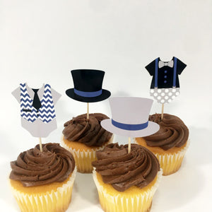 Navy & Gray Little Man Cupcake Toppers