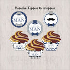 Navy & Gray Little Man Cupcake Toppers & Wrappers