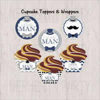 Navy & Gray Little Man Cupcake Toppers & Wrappers
