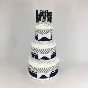 Navy & Gray Little Man Large Diaper Cake