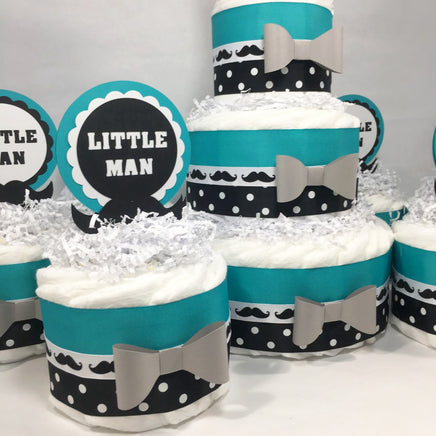 Teal & Black Little Man Diaper Cake Centerpieces