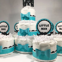 Teal & White Little Man Diaper Cake Centerpieces
