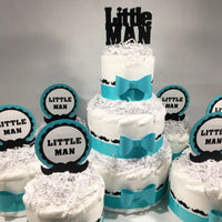 Teal & White Little Man Diaper Cake Centerpieces
