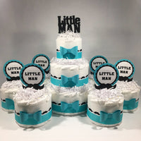 Teal & White Little Man Diaper Cake Centerpieces
