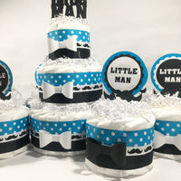 Turquoise and Black Little Man Diaper Cake Centerpiece Set
