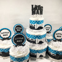 Turquoise and Black Little Man Diaper Cake Centerpiece Set
