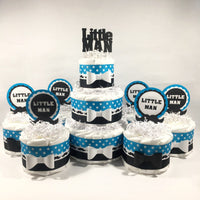 Turquoise and Black Little Man Diaper Cake Centerpiece Set
