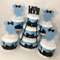 Blue and Black Little Man Baby Shower Diaper Cake Set
