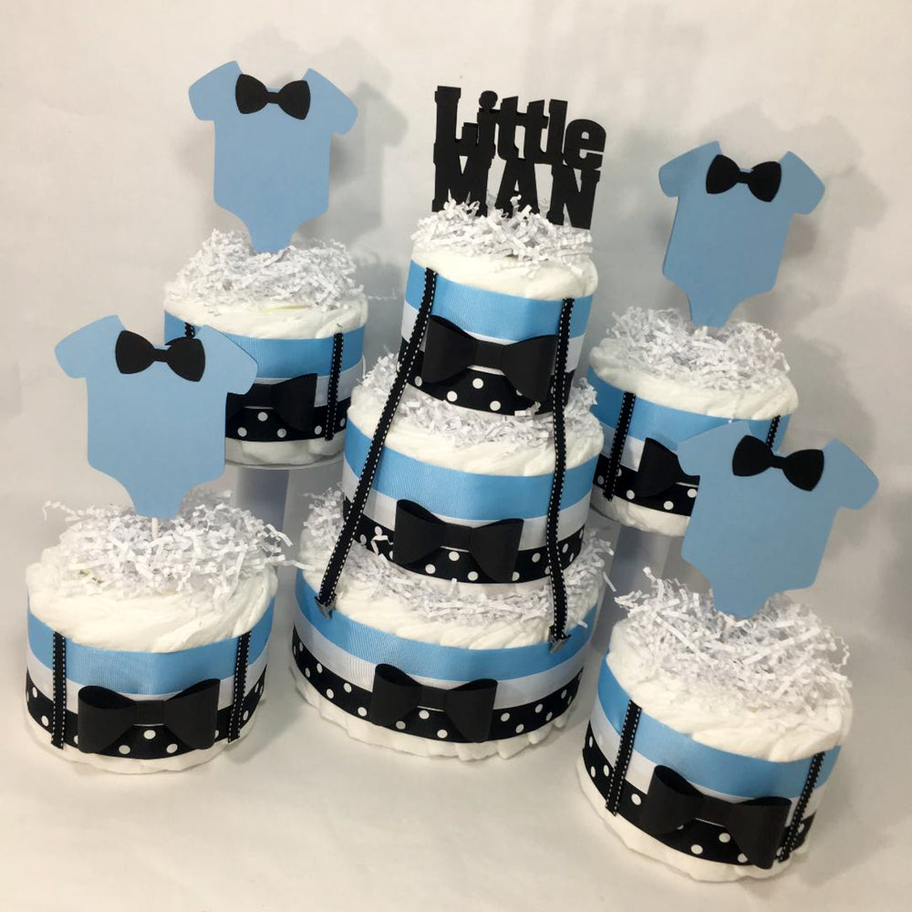 Blue and Black Little Man Baby Shower Diaper Cake Set