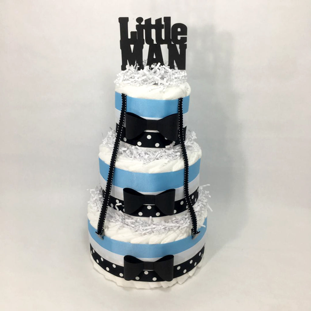 Little Man Diaper Cake Centerpieces, Blue, Black, White