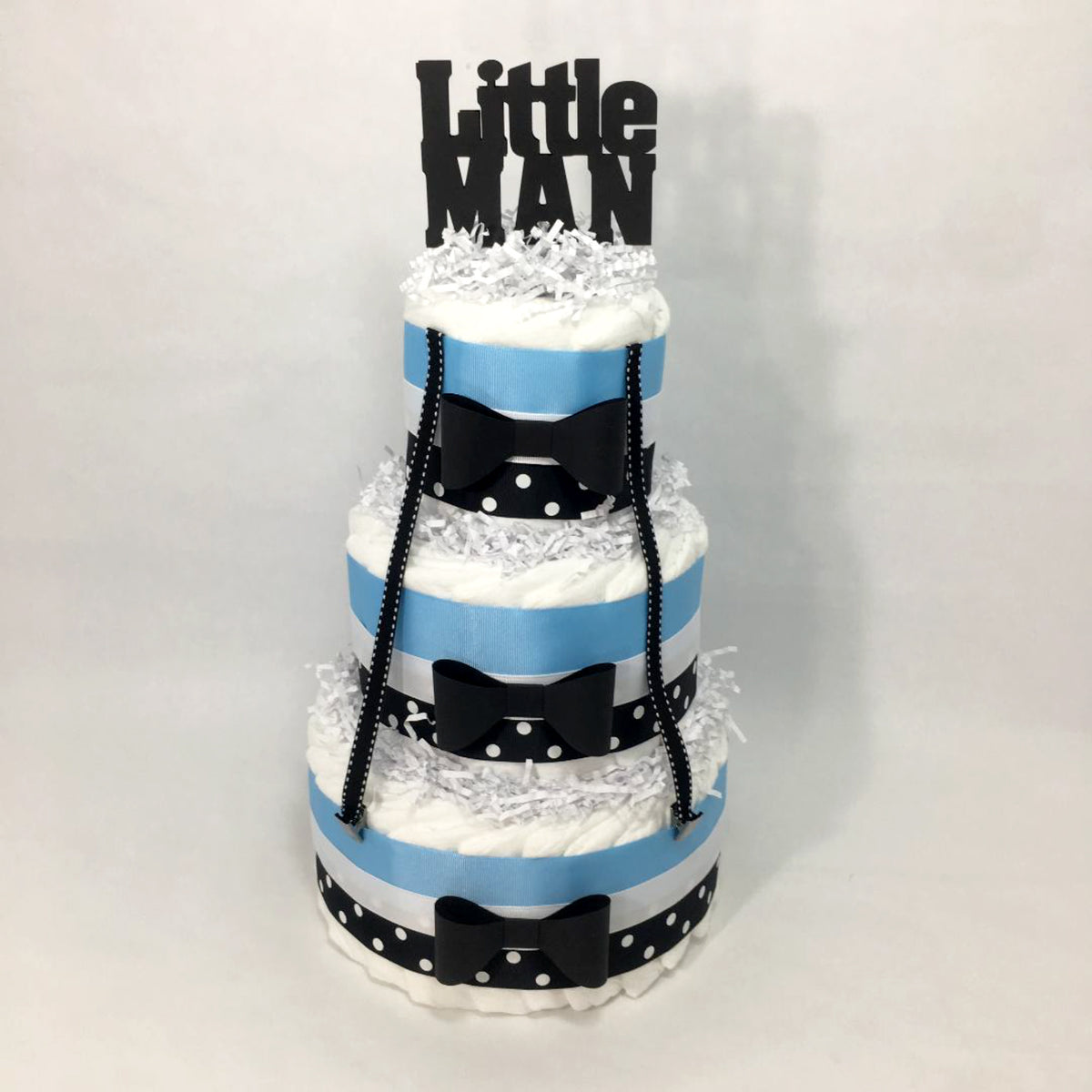 Little Man Diaper Cake Centerpieces, Blue, Black, White