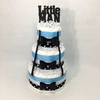 Little Man Diaper Cake Centerpieces - Blue, Black, White
