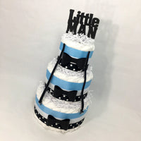 Little Man 3-tier Diaper Cake Centerpiece, Baby Blue & Black
