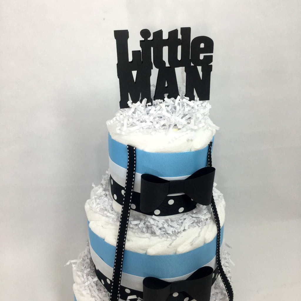 Little Man Diaper Cake Centerpieces, Blue, Black, White