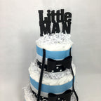 Little Man Diaper Cake Centerpieces, Blue, Black, White