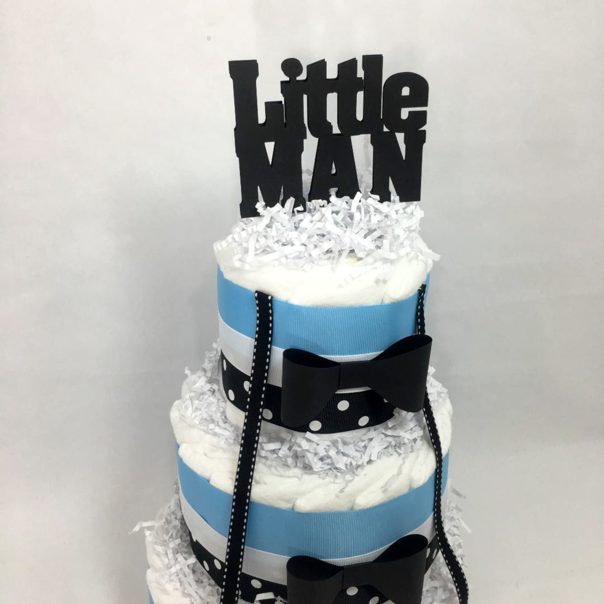 Little Man Diaper Cake Centerpieces, Blue, Black, White