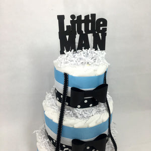 Little Man Diaper Cake Centerpieces - Blue, Black, White