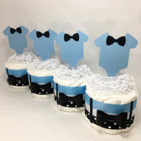 Baby Blue & Black Mini Diaper Cake Centerpieces
