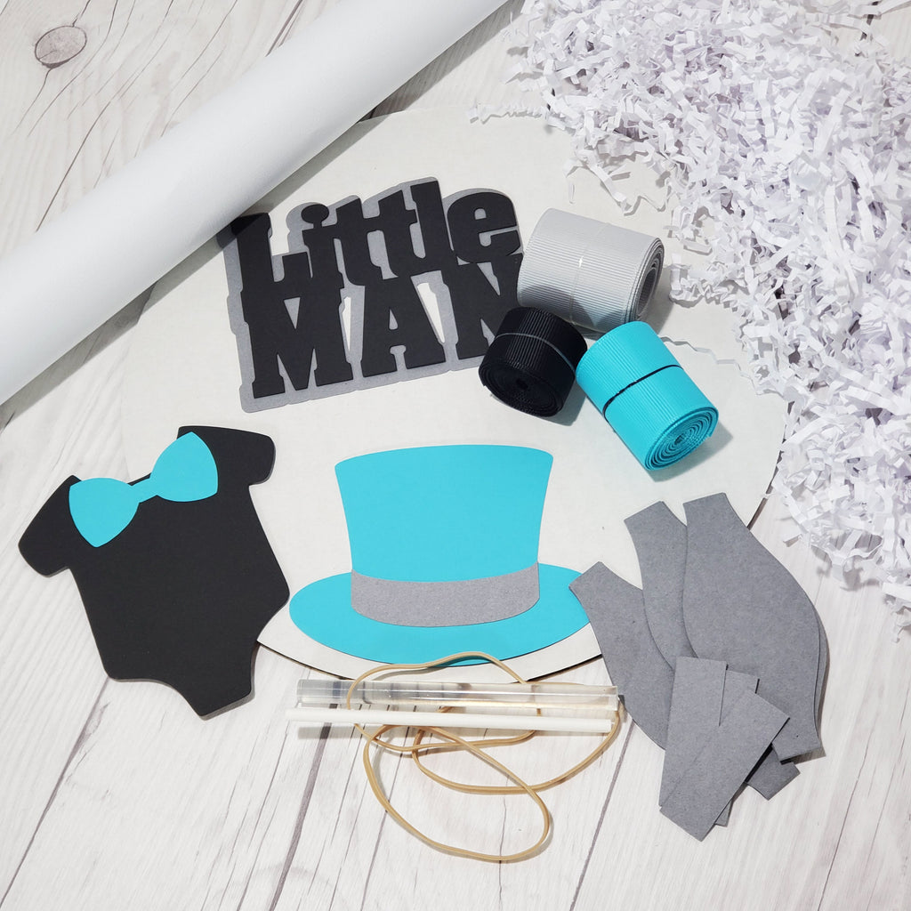 Teal, Gray, & Black Little Man Diaper Cake Kit