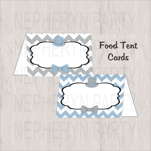 Light Blue & Gray Little Man Food Tent Cards