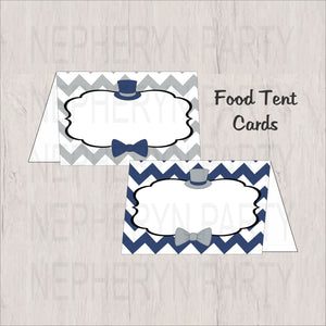 Navy & Gray Little Man Food Tent Cards