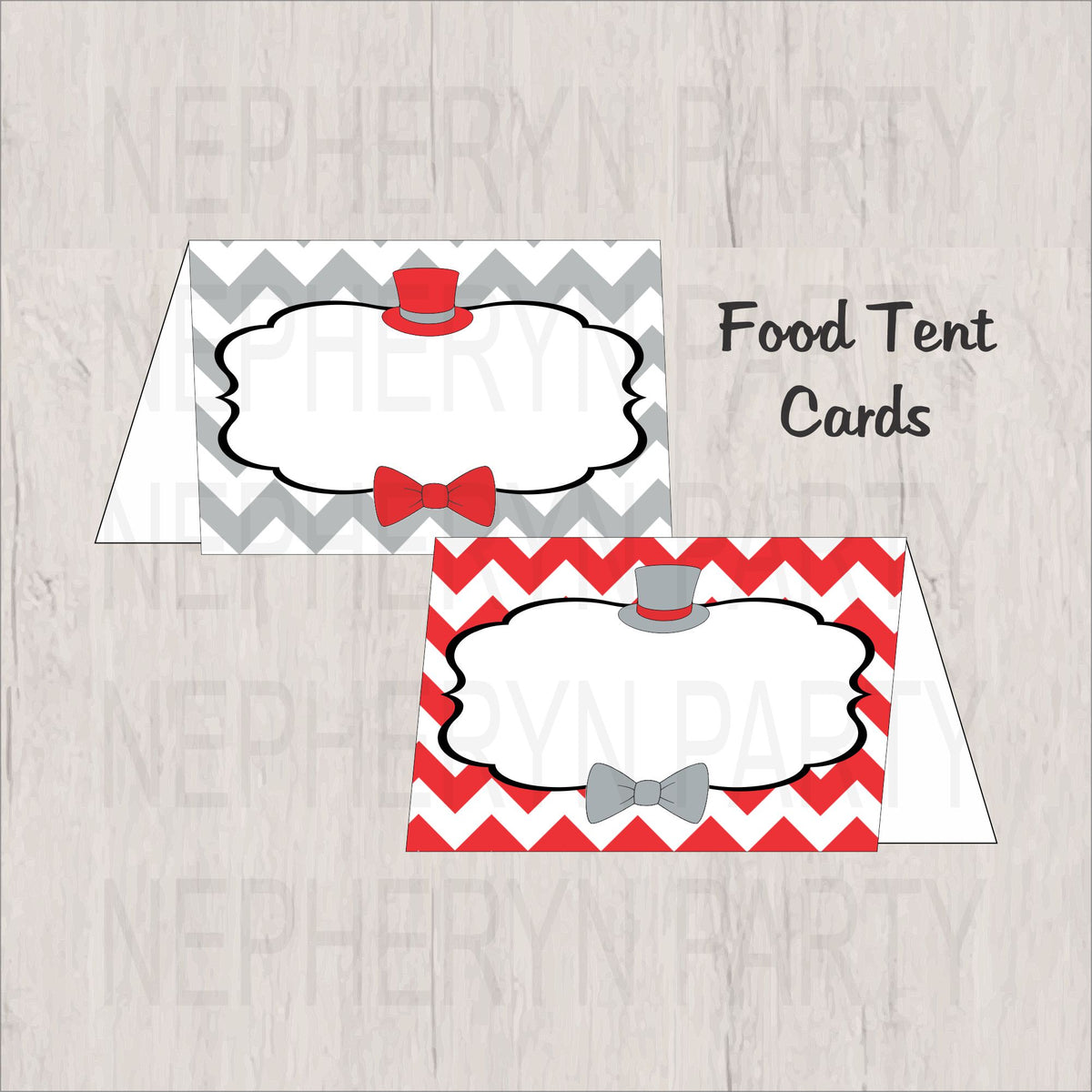 Red, Gray & Black Little Man Food Tent Cards