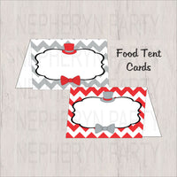 Red, Gray & Black Little Man Food Tent Cards