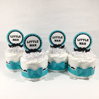 Teal & White Little Man Mini Diaper Cake Centerpieces
