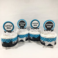 Turquoise and Black Little Man Mini Diaper Cake Centerpiece Set
