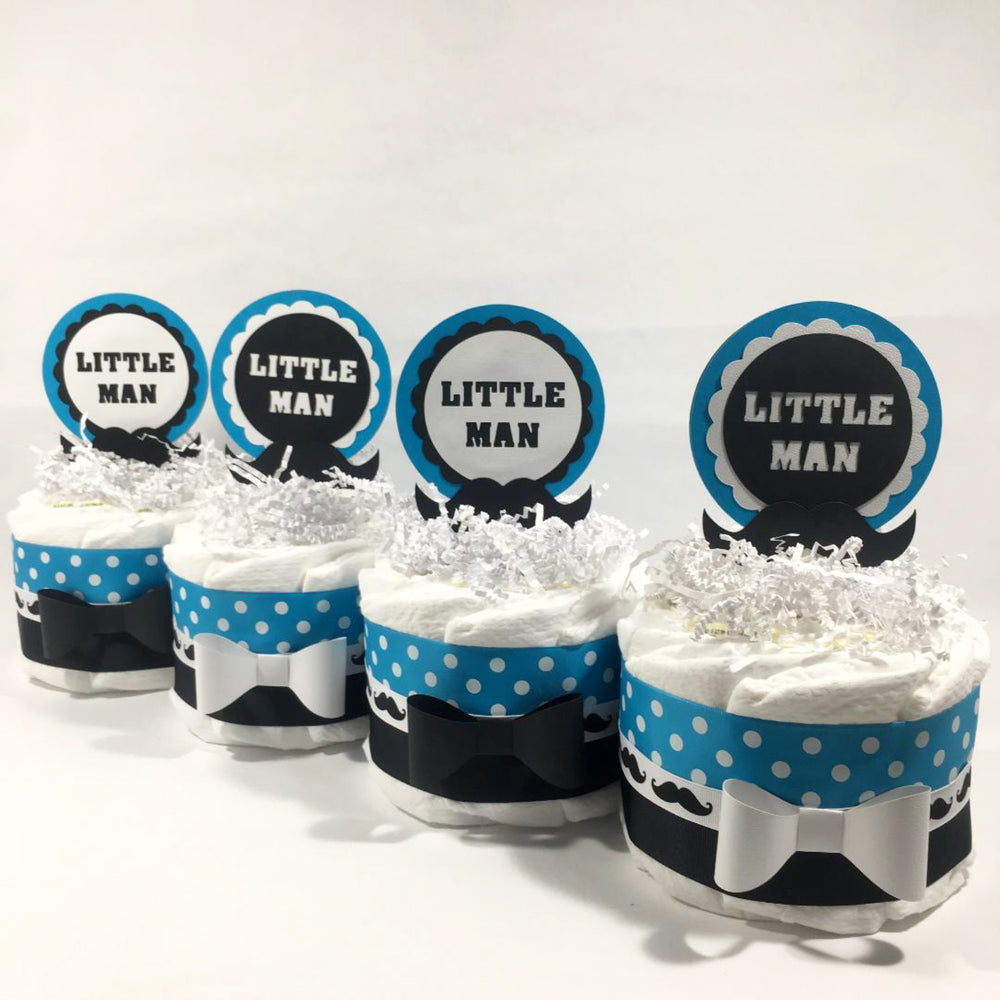 Turquoise & Black Little Man Mini Diaper Cakes