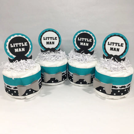 Teal & Black Little Man Mini Diaper Cake Centerpieces