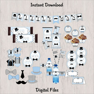 Light Blue & Gray Little Man Decoration Pack, Instant Download