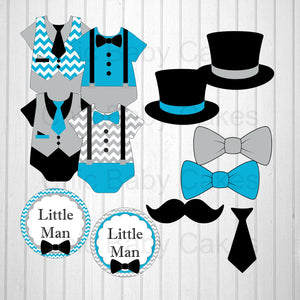 Little Man Diaper Cake Clipart, Blue & Black