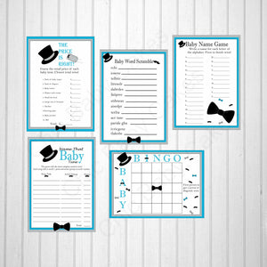 Little Man Baby Shower Games, Blue & Black