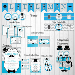 Little Man Printable Decoration Pack, Blue & Black