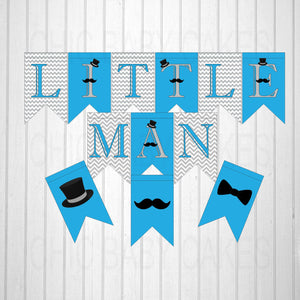 Little Man Printable Banner, Blue & Black