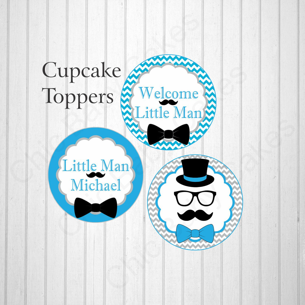 Little Man Cupcake Toppers, Blue & Black