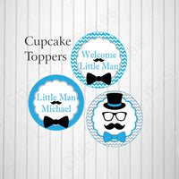 Little Man Cupcake Toppers, Blue & Black
