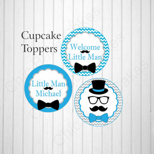 Little Man Cupcake Toppers, Blue & Black