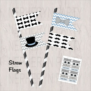 Light Blue & Gray Little Man Straw Flags