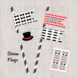 Red, Gray & Black Little Man Straw Flags